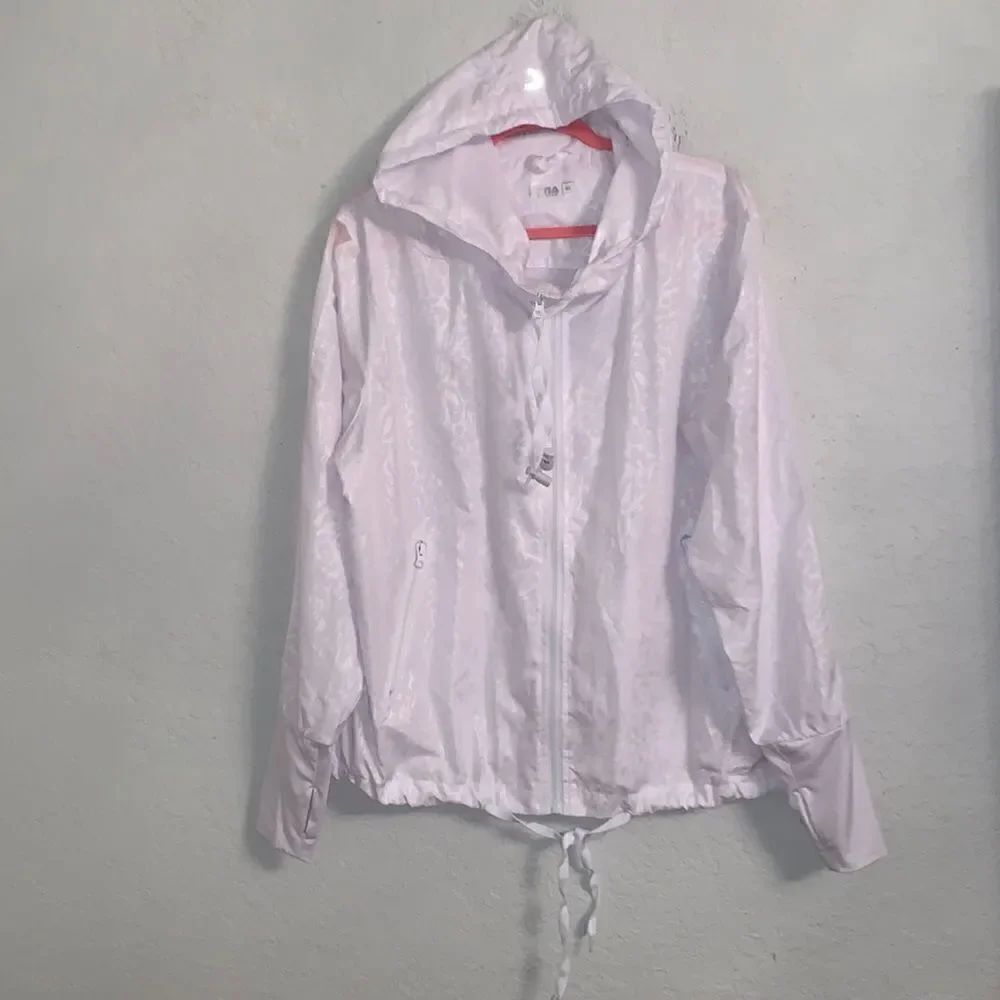 Zyla Active White Windbreaker Hoodie Traditional Track Woman’s Jacket Size XL